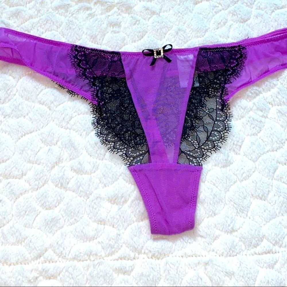 Miraculous Eyelash Thong Panty Purple Lace Medium
